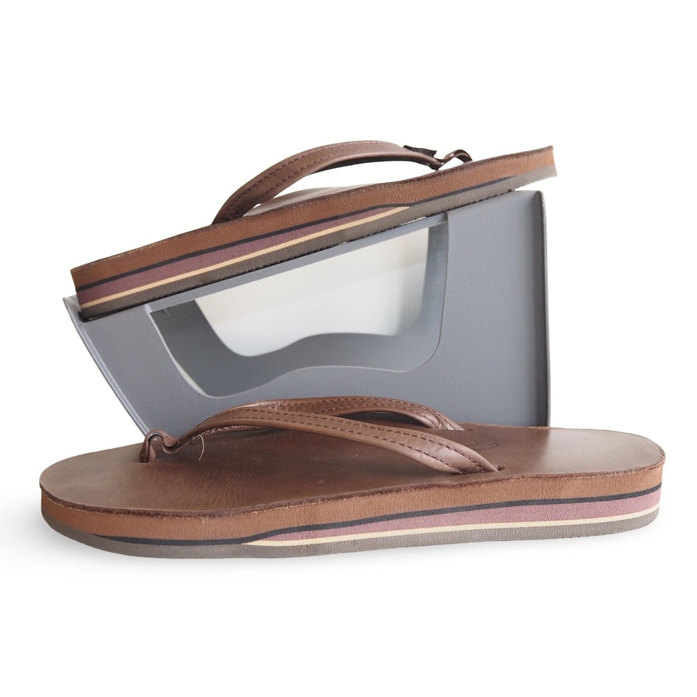 Rainbow Sandals Womens L 7.5-8.5 Brown Leather Double Layer Flip Flops